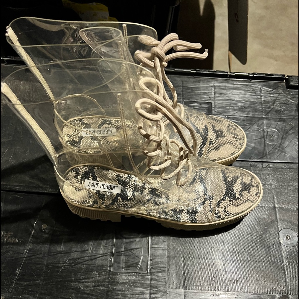 Clear Snake Skin Print Boots